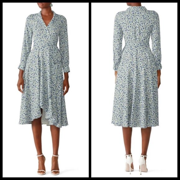 💕FAME AND PARTNERS💕 The Winslet Dress ~ Blue Floral Print US 2 Wrap Dress - Picture 1 of 14